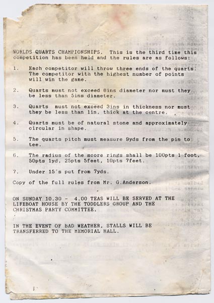 Craster Feast 1988 Programme Back Page